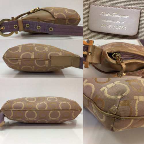 【古着】Salvatore Ferragamo サルヴァトーレ フェラガモ AU-21 5761 ショルダーバッグ ガンチーニ レザー レディース 総柄 ベージュ パ の通販は
