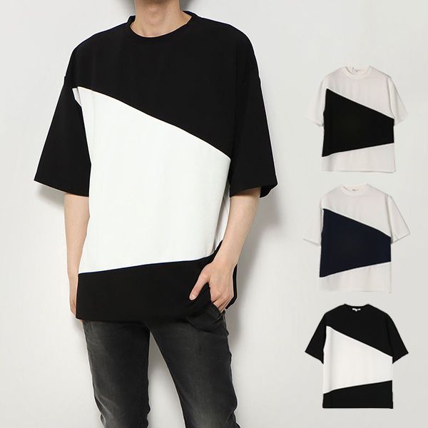 Tシャツ カットソー メンズ おしゃれ 無地 半袖 5分袖 白 梨地 ビッグtシャツ 切替 丸首 クルーネック ユニセックス トップス オフ ブラの通販はau Pay マーケット Styleblock スタイルブロック Au Pay マーケット店
