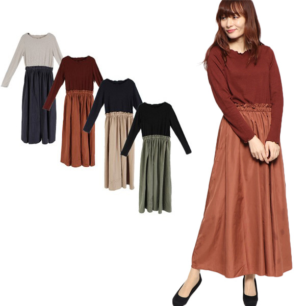 ワンピース フレアワンピース ドッキングワンピース マキシ丈 マキシワンピ ロングワンピース 長袖 クルーネック レディース Sale セールの通販はau Pay マーケット Styleblock スタイルブロック Au Pay マーケット店