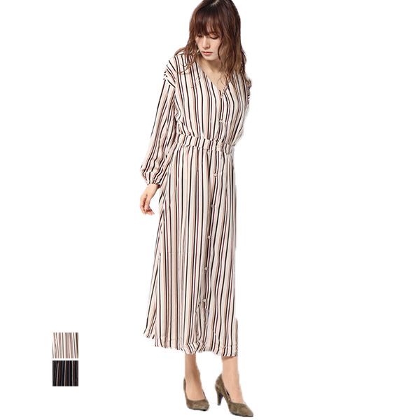 ワンピース ワンピ マキシワンピ 長袖 ストライプ柄 ロング Vネック ウエストゴム レディース アイボリー ネイビー Sale セールの通販はau Pay マーケット Styleblock スタイルブロック Au Pay マーケット店
