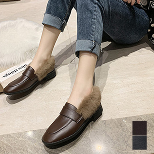 ローファー ヒール ローヒール ファー 秋冬 Puレザー 合皮 シューズ 靴 レディース ブラック ブラウン Sale セールの通販はau Pay マーケット Styleblock スタイルブロック Au Pay マーケット店