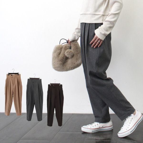 テーパードパンツ パンツ ロング ハイウエスト ツイード 無地 12分丈 ボトムス レディース ベージュ チャコールグレー ダークブラウン Sの通販はau Pay マーケット Styleblock スタイルブロック Au Pay マーケット店