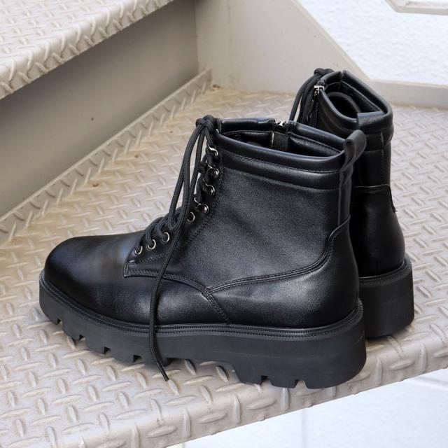 ブーツ レースアップブーツ メンズ スクエアトゥ 9ホール 編み上げ 厚底 タンクソール ショートブーツ 5cmヒール 25.0cm〜27.0cm 黒 ブラック Dedes デデス No.6320