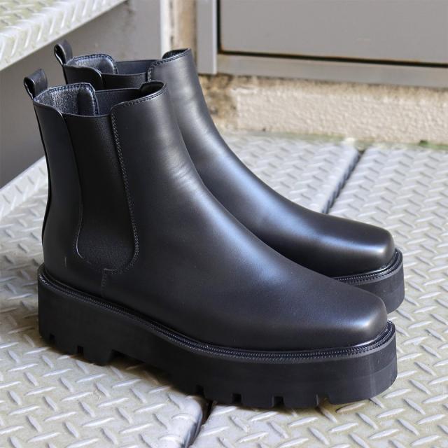 サイドゴアブーツ カジュアルシューズ メンズ 厚底 5.5cmヒール 履きやすい 歩きやすい ショート スクエアトゥ 合皮 黒 No.6371 25cm-27cm デデス サイドゴアブーツ カジュアルシューズ メンズ 厚底 5.5cmヒール 履き