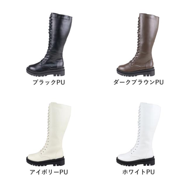 ブーツ レディース メンズ ユニセックス レースアップ 厚底 ロング丈 5cmヒール No.9090 22.0-27.0cm 黒 リバティードール_12