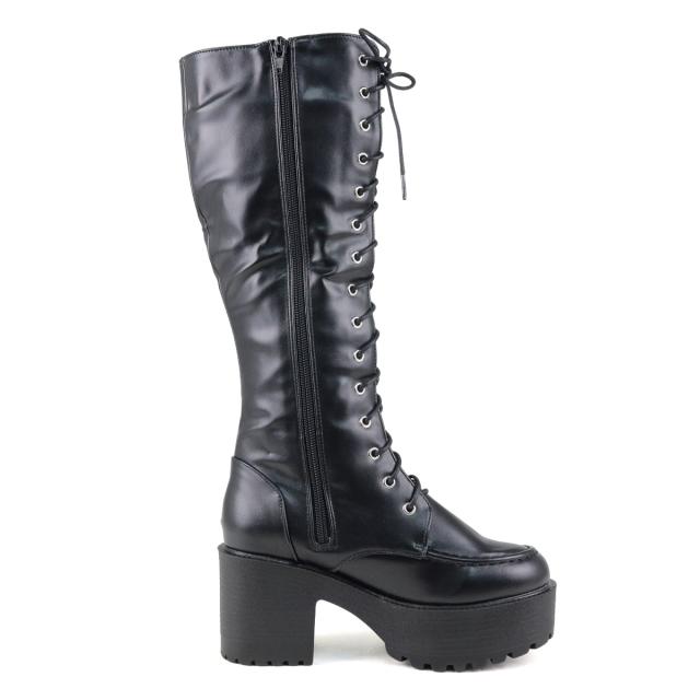 ロングブーツ レディース 厚底 美脚 8cmヒール Uチップ レースアップ サイドジップ 合皮 No.1616 22.5-24.5cm 黒 ラブハンター_7