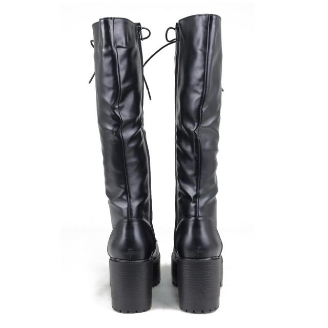 ロングブーツ レディース 厚底 美脚 8cmヒール Uチップ レースアップ サイドジップ 合皮 No.1616 22.5-24.5cm 黒 ラブハンター_10