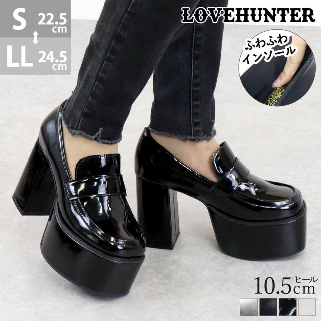 ローファー パンプス レディース 10.5cmヒール スクエアトゥ 22.5-24.5cm 黒 アイボリー No.1634 LOVEHUNTER ラブハンターの通販は