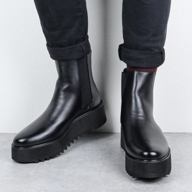 【返品交換不可】ブーツ メンズ サイドゴア 黒 厚底 6cm レザー 合成皮革 脚長 おしゃれ 6cmヒール No.1713 ブラック ラブハンター冬 返品交換不可】ブーツ メンズ サイドゴア 黒 厚底 6cm レザー 合成皮革