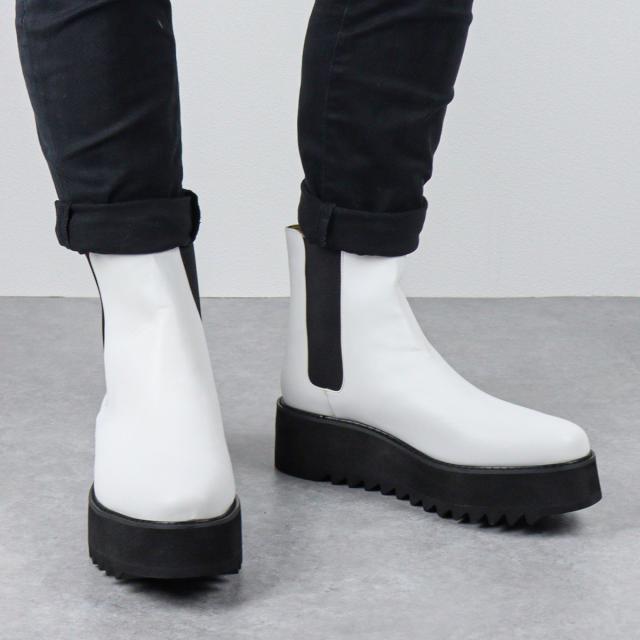 返品交換不可】ブーツ メンズ サイドゴア 黒 厚底 6cm レザー 合成皮革