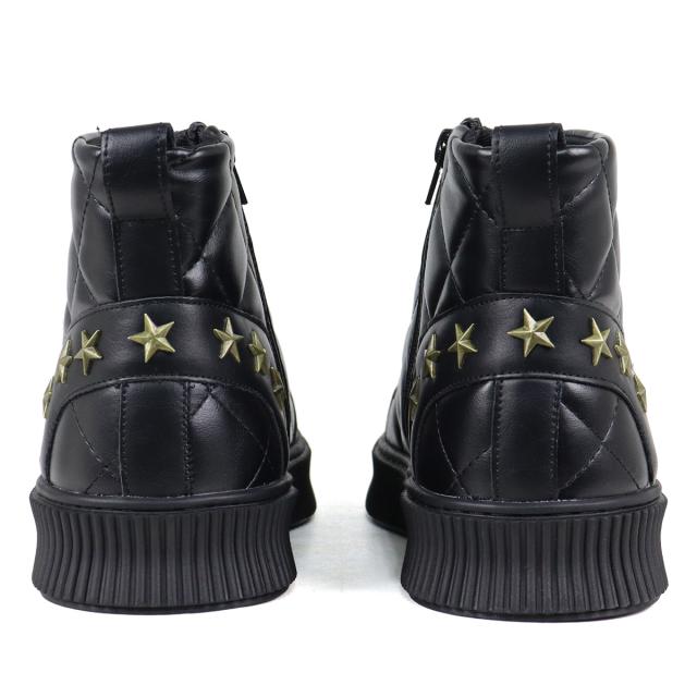 スニーカー メンズ ハイカット レースアップ サイドジップ 3E 履きやすい 歩きやすい 合成皮革 PUレザー カジュアル おしゃれ デザイン 星 スター 3cmヒール No.1889 25.0cm〜28.0cm 黒 ブラック 白 ホワイト LOVEHUNTER ラブハンター