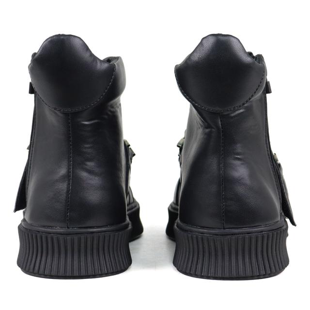 スニーカー メンズ ハイカット レースアップ 紐靴 サイドジップ 履きやすい 歩きやすい 合成皮革 PUレザー カジュアル おしゃれ デザイン チェーン 3.5cmヒール No.1890 25.0cm〜27.0cm 黒 ブラック 白 ホワイト LOVEHUNTER ラブハンター