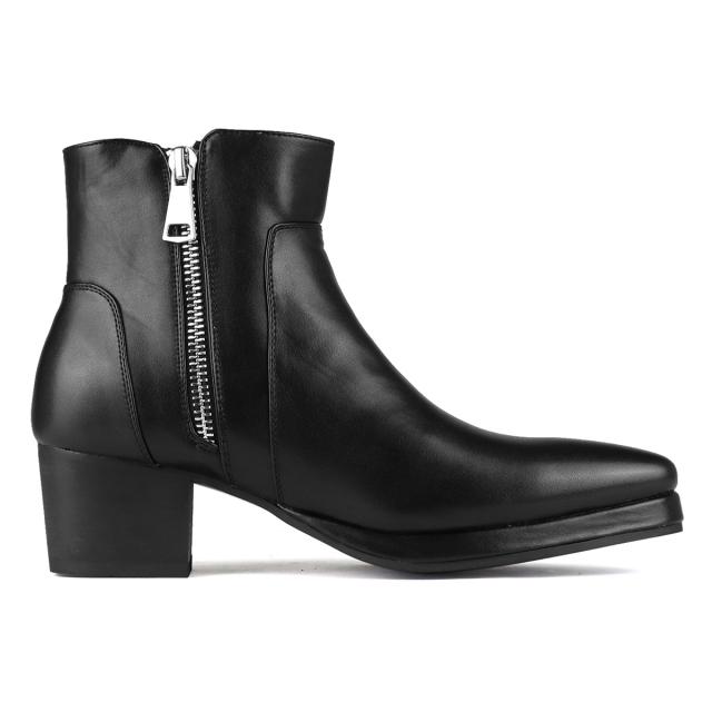 ブーツ メンズ ヒール 6.5cm 黒 サイドジップ レザー 合成皮革 プレーントゥ No.6830 おしゃれ バイク ラブハンター 冬