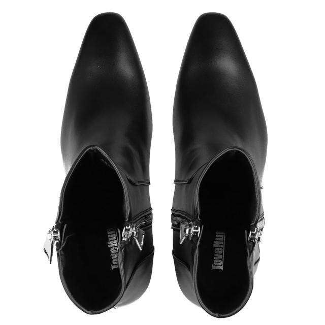 ブーツ メンズ ヒール 6.5cm 黒 サイドジップ レザー 合成皮革 プレーントゥ No.6830 おしゃれ バイク ラブハンター 冬