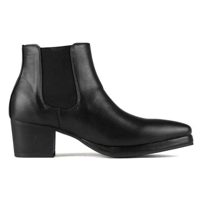 ブーツ メンズ サイドゴア 黒 ヒール 6.5cm レザー 合成皮革 プレーントゥ No.6833 ブラック ラブハンター おしゃれ 冬