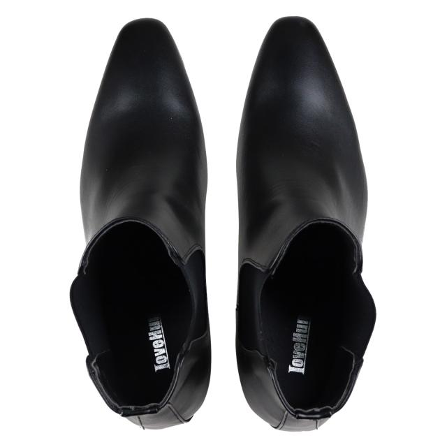 ブーツ メンズ サイドゴア 黒 ヒール 6.5cm レザー 合成皮革 プレーントゥ No.6833 ブラック ラブハンター おしゃれ 冬