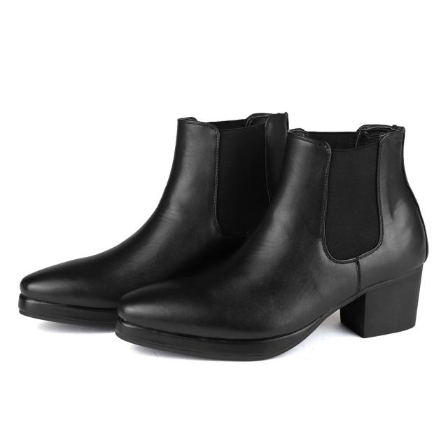 ブーツ メンズ サイドゴア 黒 ヒール 6.5cm レザー 合成皮革 プレーントゥ No.6833 ブラック ラブハンター おしゃれ 冬