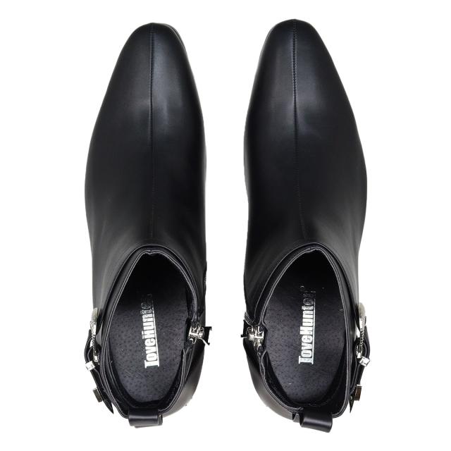 ブーツ メンズ ヒール 6.5cm ウエスタン ベルト サイドジップ レザー 合成皮革 プレーントゥ No.6835 ラブハンター 冬