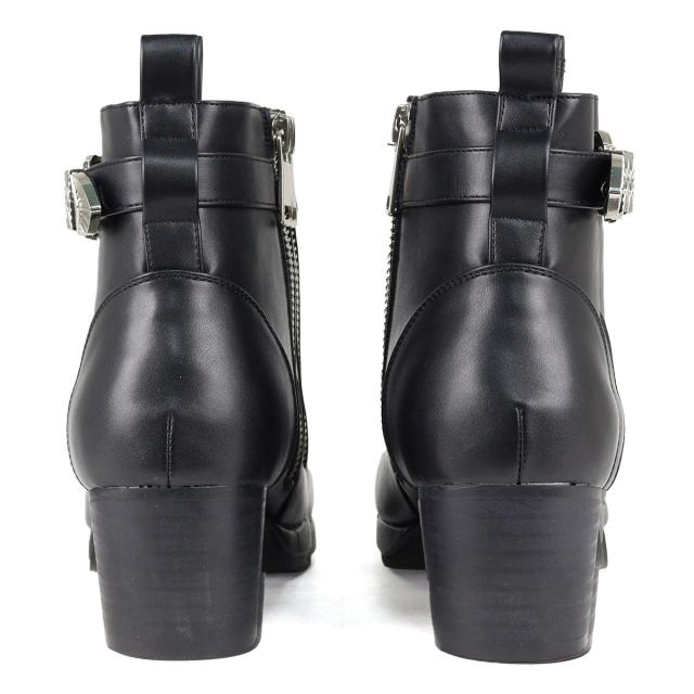 ブーツ メンズ ヒール 6.5cm ウエスタン ベルト サイドジップ レザー 合成皮革 プレーントゥ No.6835 ラブハンター 冬