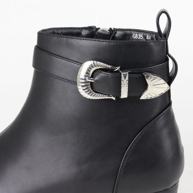 ブーツ メンズ ヒール 6.5cm ウエスタン ベルト サイドジップ レザー 合成皮革 プレーントゥ No.6835 ラブハンター 冬