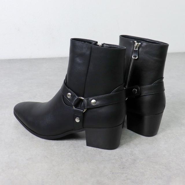 ブーツ メンズ ショート丈 サイドジップ 6cmヒール 太ヒール 安定感 スタイルアップ 合成皮革 レザー ベルト No.6836 25.0cm〜27.0cm 黒 ブラック LOVEHUNTER ラブハンター