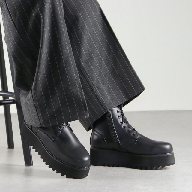 レースアップブーツ メンズ ショート 紐靴 厚底 6cmヒール 防滑 軽量