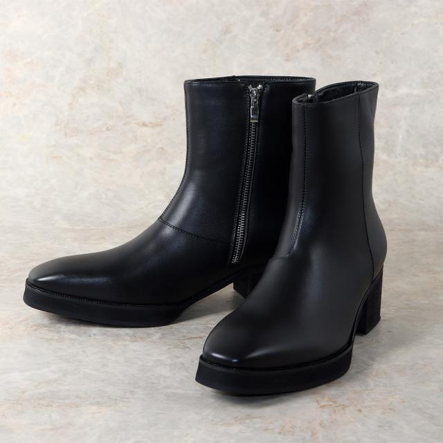 ブーツ メンズ ショート サイドジップ 太めヒール 6cmヒール スタイル