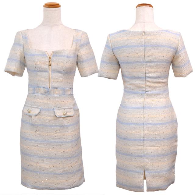 結婚式 ドレス パーティードレス キャバドレス ドレスワンピース ツイード 半袖 スクエアネック パールボタン ミニドレス 結婚式 ドレス パーティードレス キャバドレス ドレスワンピース