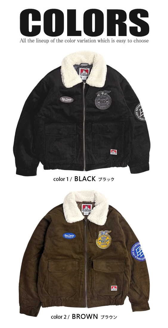 BEN DAVIS ジャケット ベンデイビス ボア襟 コーデュロイ ジップジャケット メンズ ワッペン刺繍 中綿 ブルゾン BEN-2257_3