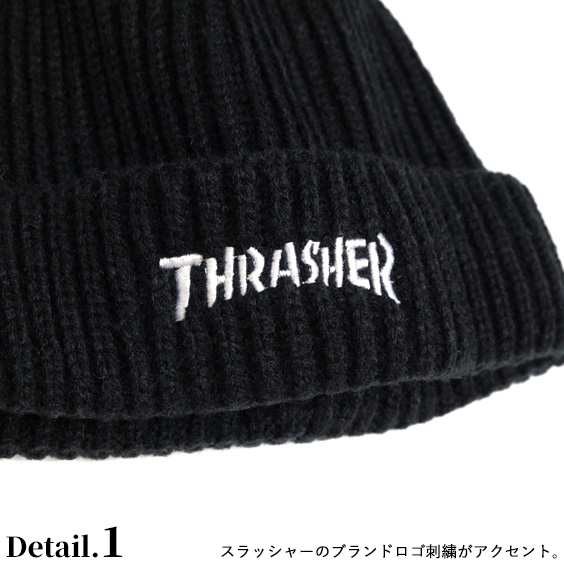 THRASHER ニット帽 スラッシャー ロゴ刺繍 ニットキャップ