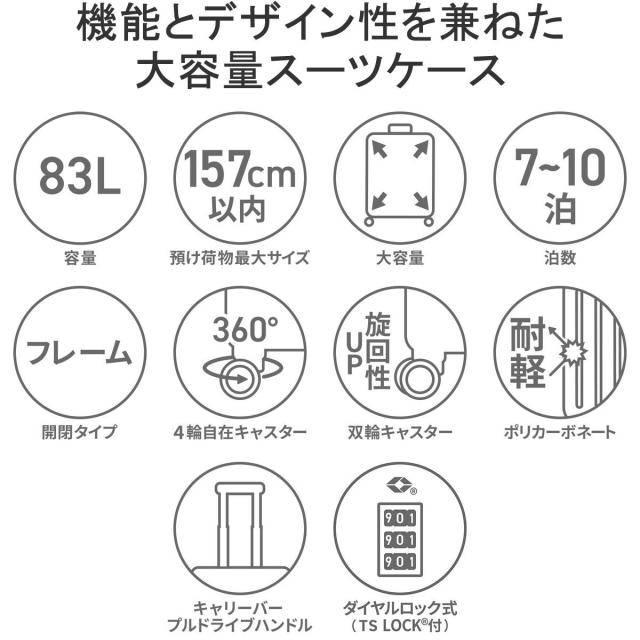 【5％OFFクーポン】【商品レビューで＋5％】エース スーツケース ACE クレスタ2F キャリーケース Lサイズ 軽量 大容量 83L 5108_1