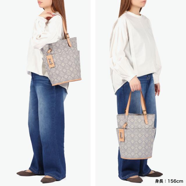 【商品レビューで＋5％】アオネコ トートバッグ レディース A4 aoneco バッグ 軽量 コットン 縦型 縦 トート かわいい 本革 猫 ネコ 保護猫 日本製 ダマスク柄バケットトート an029_9