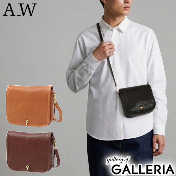 【商品レビューで＋5％】アウ ショルダーバッグ メンズ レディース A_W 斜めがけ 小さめ 革 本革 牛革 レザー ブランド 大人 メールバッグ シンプル かっこいい おしゃれ コンパクト ショルダー ホック かぶせ HOK SHOULDER M AB-008