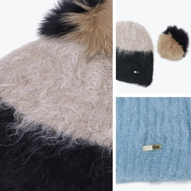 【商品レビューで＋5％】CA4LA 帽子 ニット帽 レディース 秋冬 冬 カシラ ブランド おしゃれ ニットキャップ 防寒 暖かい ツートン バイカラー ポンポン BAA ONM01901_2