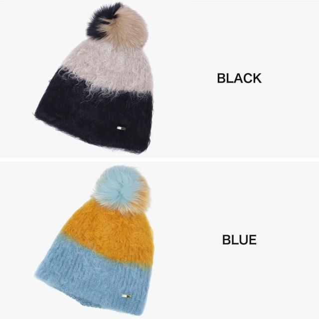 【商品レビューで＋5％】CA4LA 帽子 ニット帽 レディース 秋冬 冬 カシラ ブランド おしゃれ ニットキャップ 防寒 暖かい ツートン バイカラー ポンポン BAA ONM01901_3