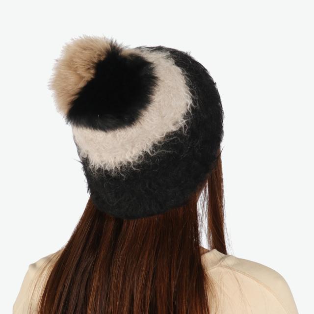 【商品レビューで＋5％】CA4LA 帽子 ニット帽 レディース 秋冬 冬 カシラ ブランド おしゃれ ニットキャップ 防寒 暖かい ツートン バイカラー ポンポン BAA ONM01901_4
