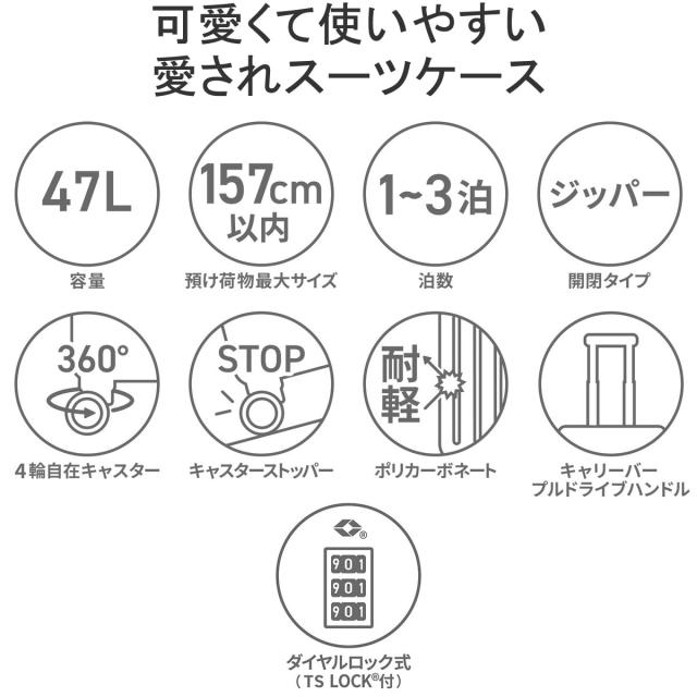 【商品レビューで＋5％】【10年保証】ハント マイン スーツケース エース HaNT キャリーケース 可愛い Sサイズ 軽量 47L 1〜3泊 05748_2