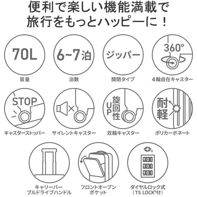 最大30%還元★5/3限定｜【5％OFFクーポン】【商品レビューで＋5％】【10年保証】ハント スーツケース キャリーケース M フロントオープン HaNT 70L 05182_3