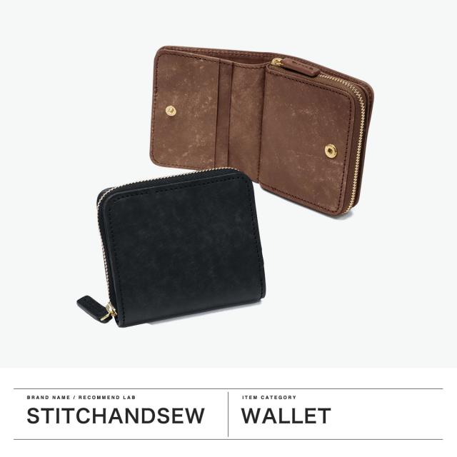 【商品レビューで＋5％】ステッチアンドソー 二つ折り財布 レディース 札 小銭 ブランド ファスナー StitchandSew 財布 かわいい 本革 大人 日本製 小さなお財布 VS104_1