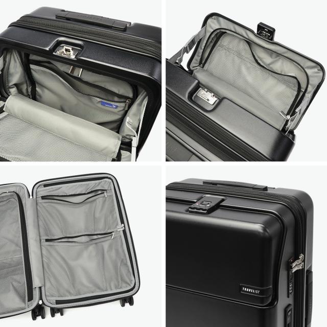 【商品レビューで＋5％】【正規品3年保証】トラベリスト スーツケース Mサイズ フロントオープン TRAVELIST ワンタッチ トップオープン 拡張 軽量 ストッパー スマホスタンド ドリンクホルダー 76-25150_6