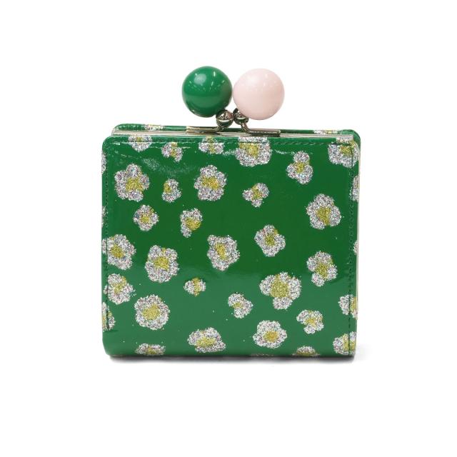 【商いもの文芸評論で＋5％】ツモリチサト 二つ折り紙入れ レディース ブランド名 tsumori chisato CARRY 紙入れ 蝦蟇口 本革 革 成年者 可愛らしい 二つ折 グリッターフラワー 57856