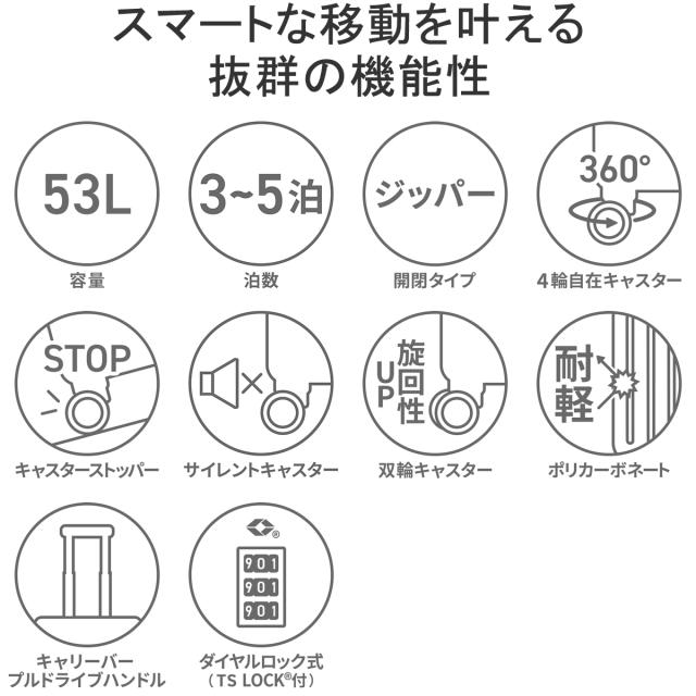 最大30%還元★5/3限定｜【5％OFFクーポン】【商品レビューで＋5％】ワールドトラベラー スーツケース World Traveler ボトムベイ Mサイズ キャリーケース 53L 3泊 4泊 5泊 06952_3