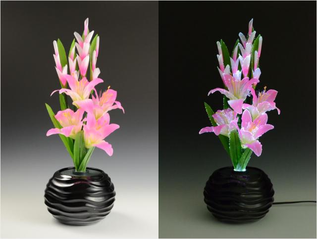 光ファイバー使用の光る仏花【7色に変化する煌めくお花　テルミナ：リリー】お盆用品　盆提灯　盆花　送料無料