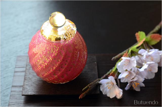 国産・メモリアルボトル【吹きガラス骨壷・本金箔仕立て：風花（かざはな） 桃】桐箱付き　手元供養、 送料無料_7
