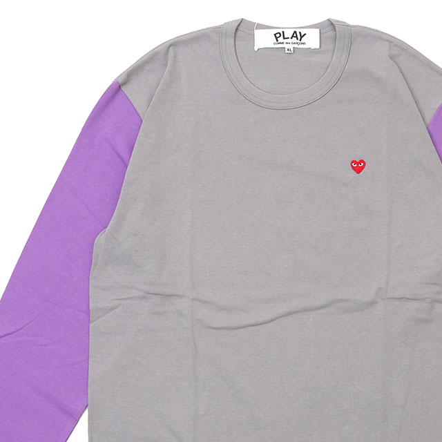 新品 プレイ コムデギャルソン PLAY COMME des GARCONS MENS Small Red Heart Coloured L/S T-Shirt 長袖Tシャツ GRAYxPURPLE TOPSの通販は