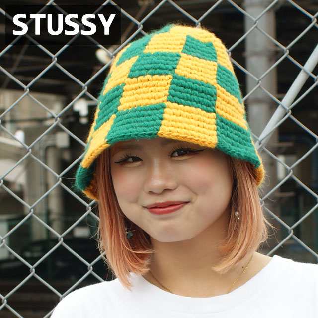 新品 ステューシー STUSSY CHECKER KNIT BUCKET HAT バケット ハット EVERGREEN ヘッドウェア