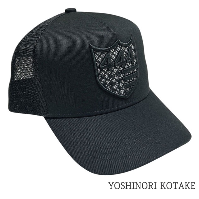 新品 ヨシノリコタケ YOSHINORI KOTAKE x バーニーズ ニューヨーク BARNEYS NEWYORK BLACK LINE 444LOGO LAME MESH CAP ロゴ メッシュ キャップ トラッカー ブラックライン ヘッドウェア