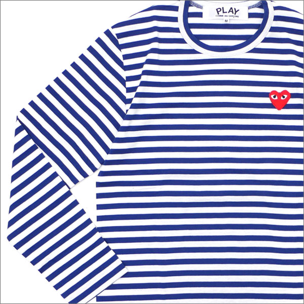 新品 プレイ コムデギャルソン PLAY COMME des GARCONS MENS BORDER RED HEART L/S TEE BLUE 202-000940-044x (TOPS)