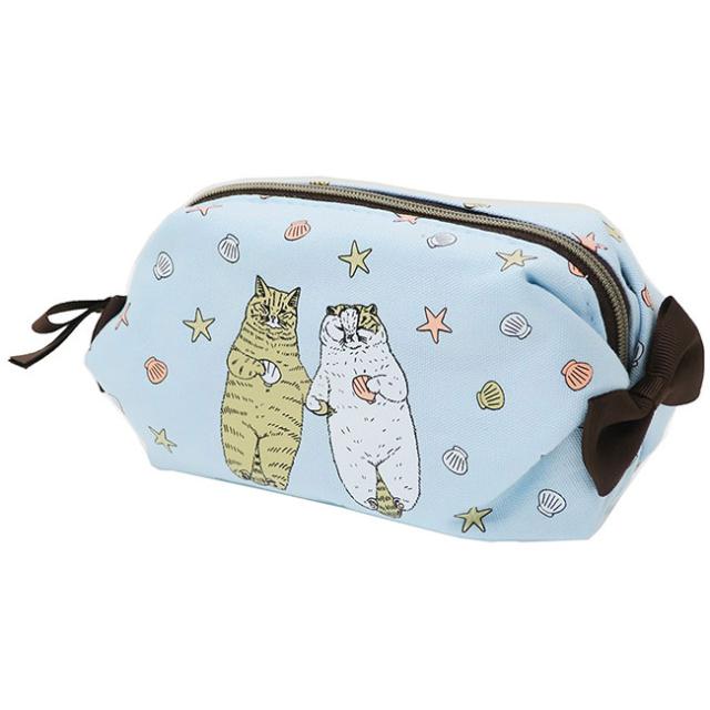 化粧ポーチコスメポーチリボンらっこねこ世にも不思議な猫世界キャラクターキャラメルポーチネコ貝殻動物シュールイラスト個性的小銭入れの通販はau Pay マーケット べっぴんｋｏｂｅ