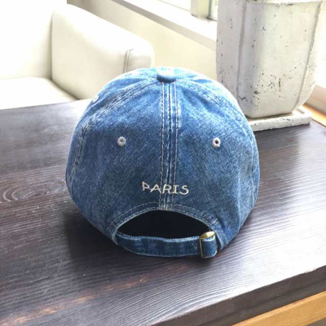 送料無料】ウォッシュド加工デニム刺繍ロゴマークキャップレディース 